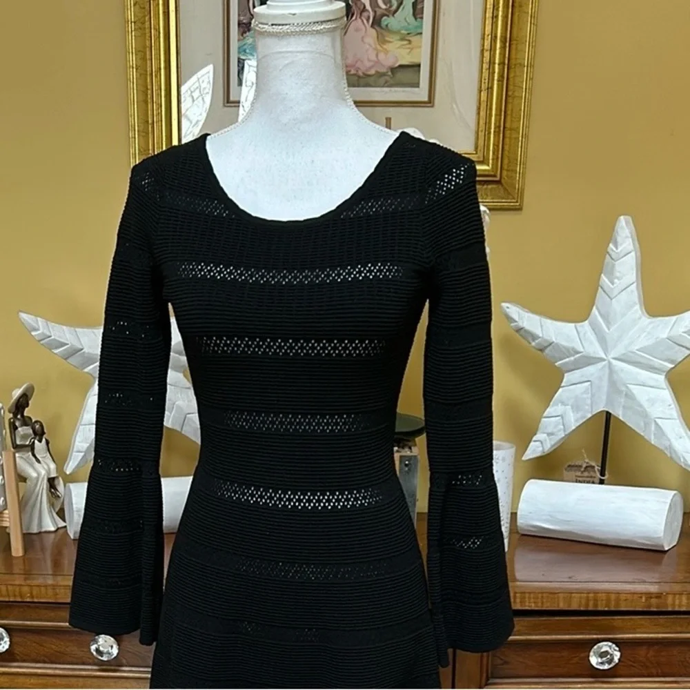 Sandro Paris Carmen Women’s Black Knit Stretch Sweater Dress Fluted Cuffs Sz S - Picture 3 of 16